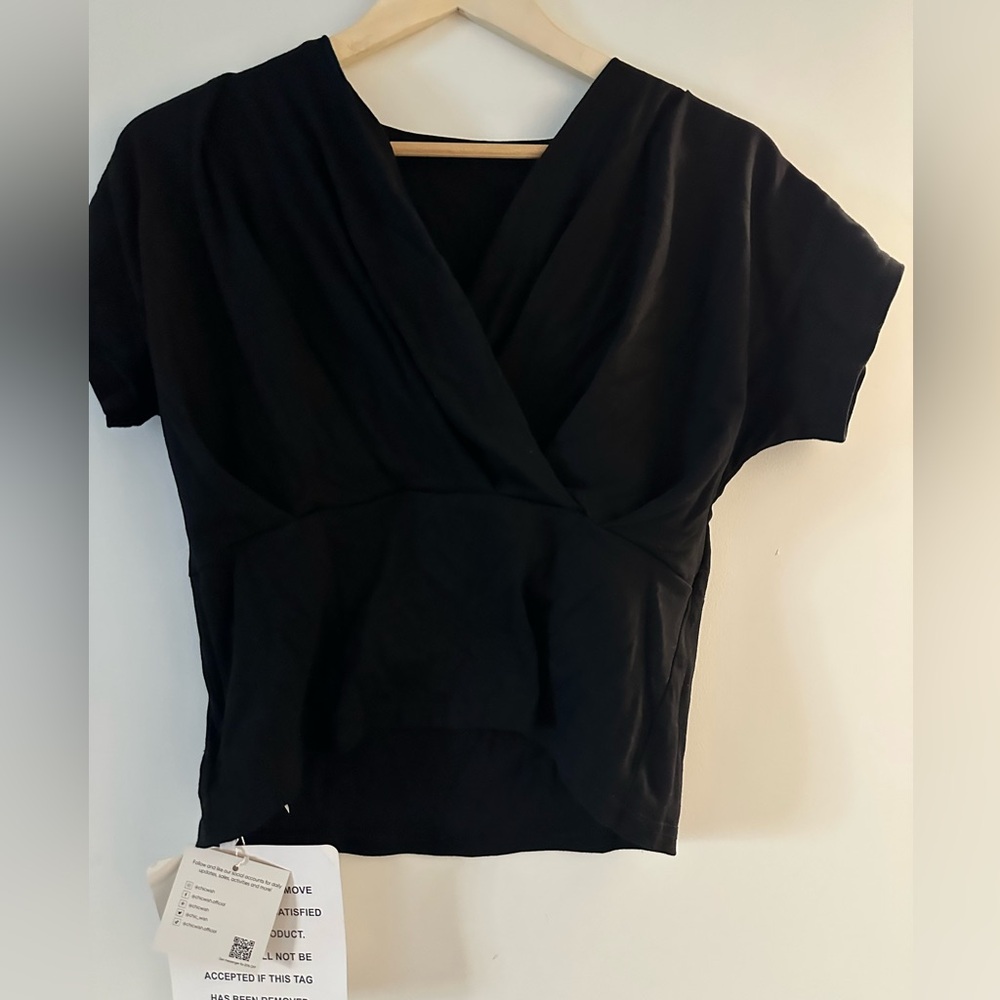 Chicwish Black Cap Sleeve Wrap Blouse - Picture 3 of 3